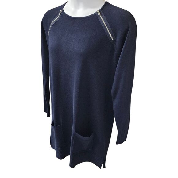 JEANNE PIERRE Women's Dark Blue Super Soft Cotton Mini Sweater Dress SIZE XL - Picture 7 of 14